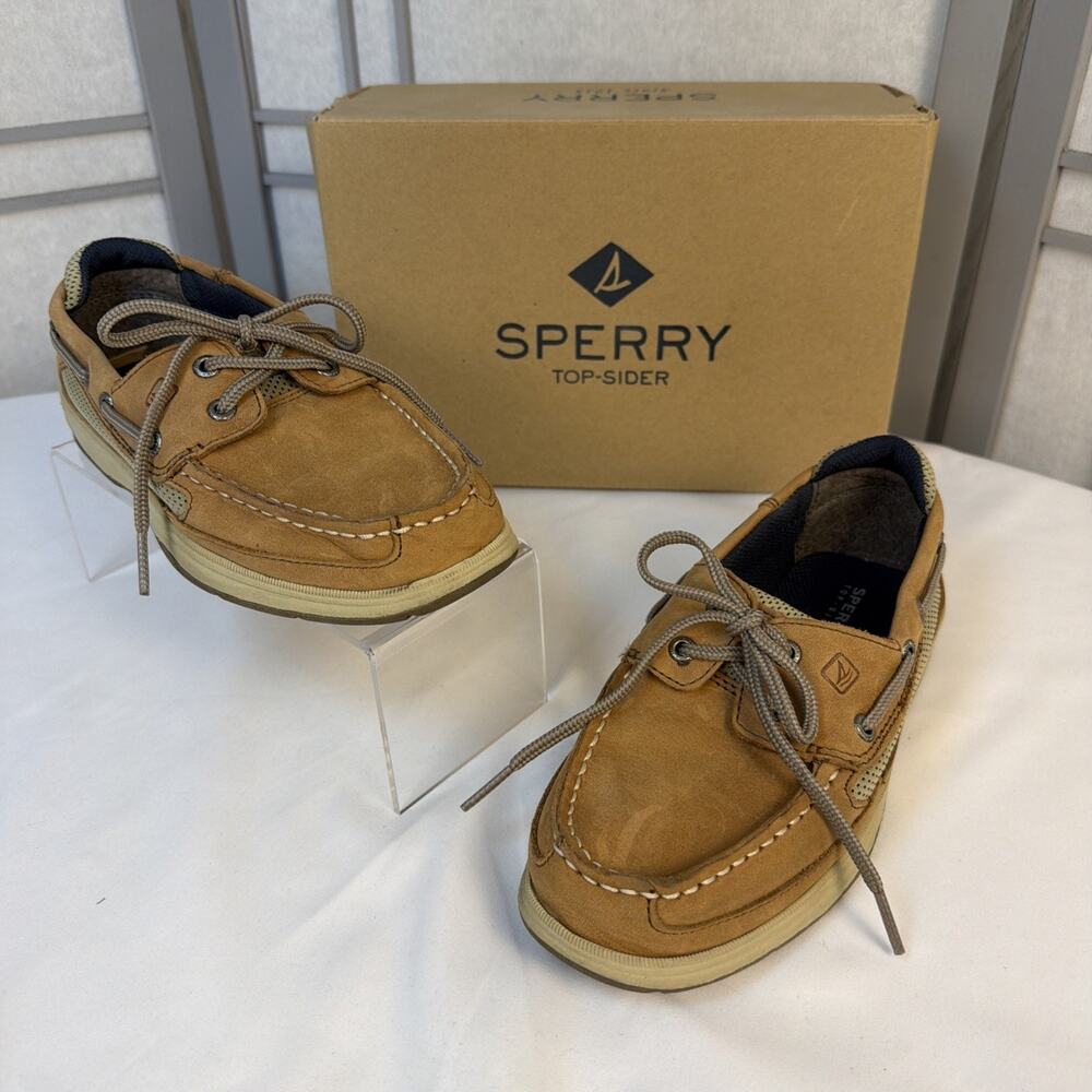 Preppy Sperry Top-Sider Lanyard Boys Leather Boat Shoes Size 2M - With Box